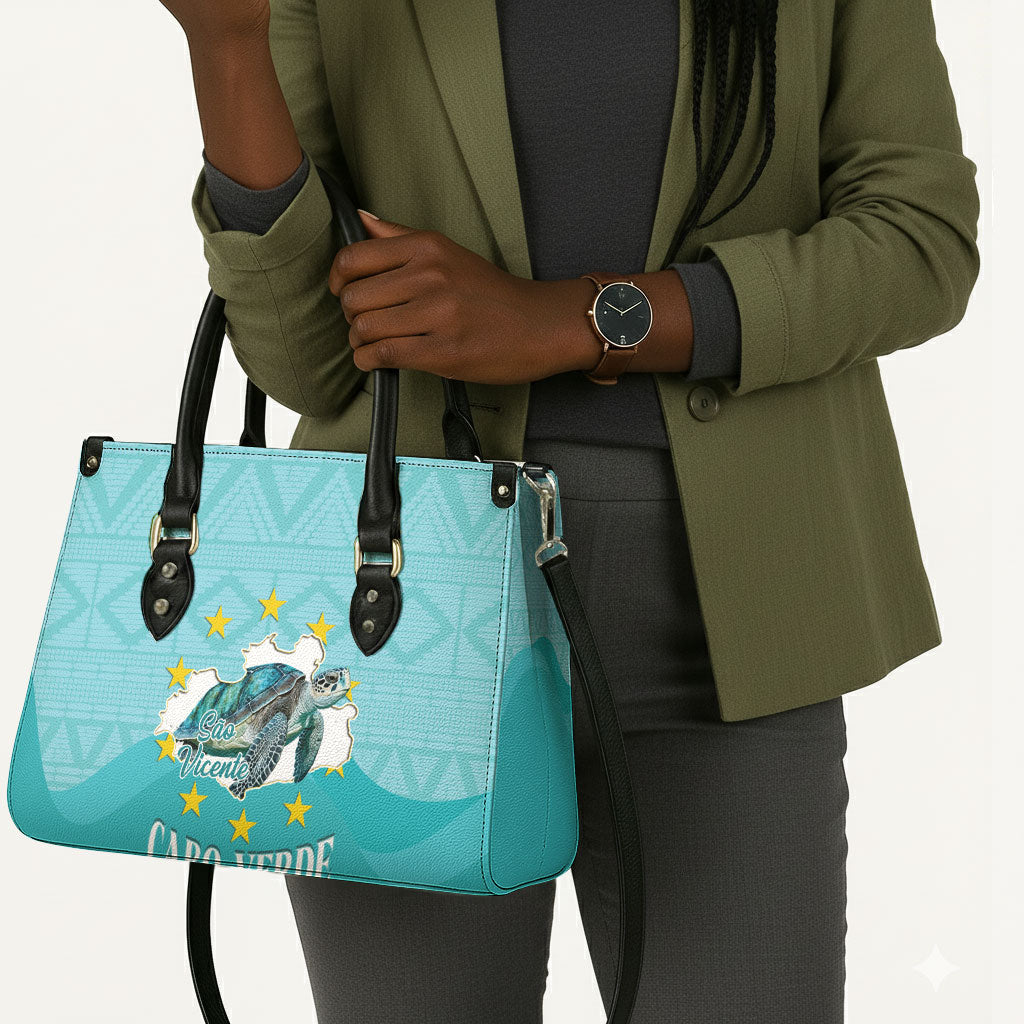 Sao Vincente Cabo Verde Leather Bag Map With Sea Turtle African Pattern