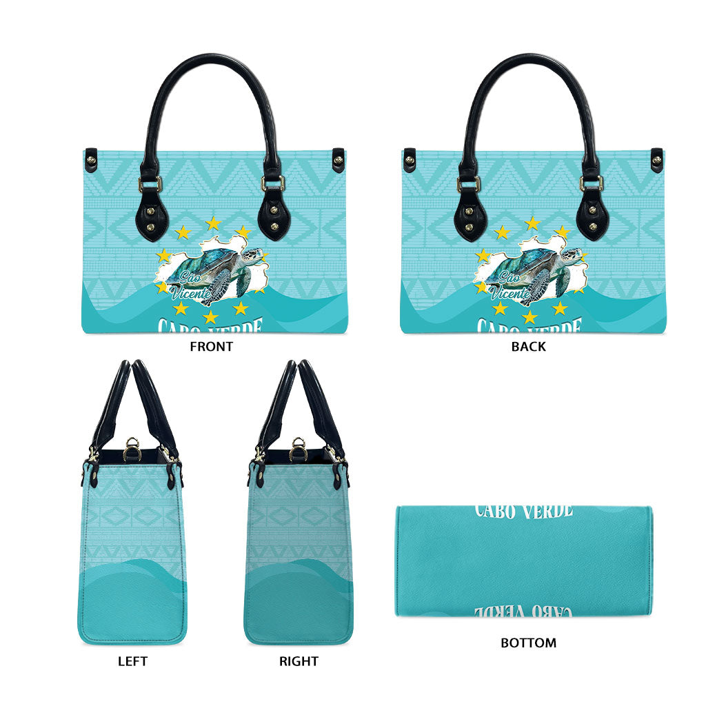 Sao Vincente Cabo Verde Leather Bag Map With Sea Turtle African Pattern