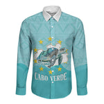 Sao Vincente Cabo Verde Long Sleeve Button Shirt Map With Sea Turtle African Pattern