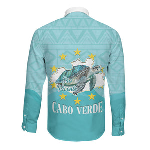 Sao Vincente Cabo Verde Long Sleeve Button Shirt Map With Sea Turtle African Pattern