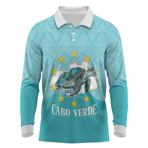 Sao Vincente Cabo Verde Long Sleeve Polo Shirt Map With Sea Turtle African Pattern