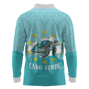 Sao Vincente Cabo Verde Long Sleeve Polo Shirt Map With Sea Turtle African Pattern