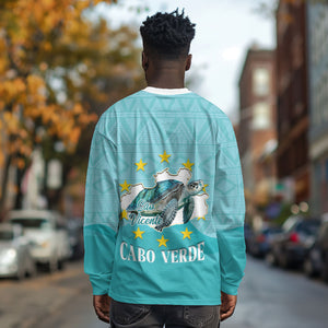 Sao Vincente Cabo Verde Long Sleeve Shirt Map With Sea Turtle African Pattern