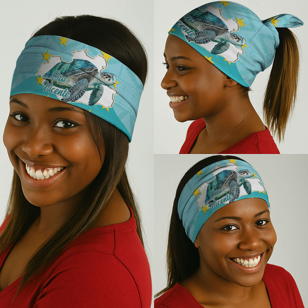 Sao Vincente Cabo Verde Neck Gaiter Map With Sea Turtle African Pattern