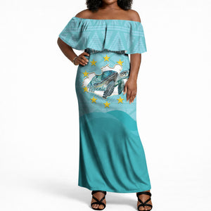 Sao Vincente Cabo Verde Off Shoulder Maxi Dress Map With Sea Turtle African Pattern