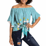 Sao Vincente Cabo Verde Off Shoulder Wrap Waist Top Map With Sea Turtle African Pattern