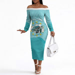 Sao Vincente Cabo Verde Off The Shoulder Long Sleeve Dress Map With Sea Turtle African Pattern