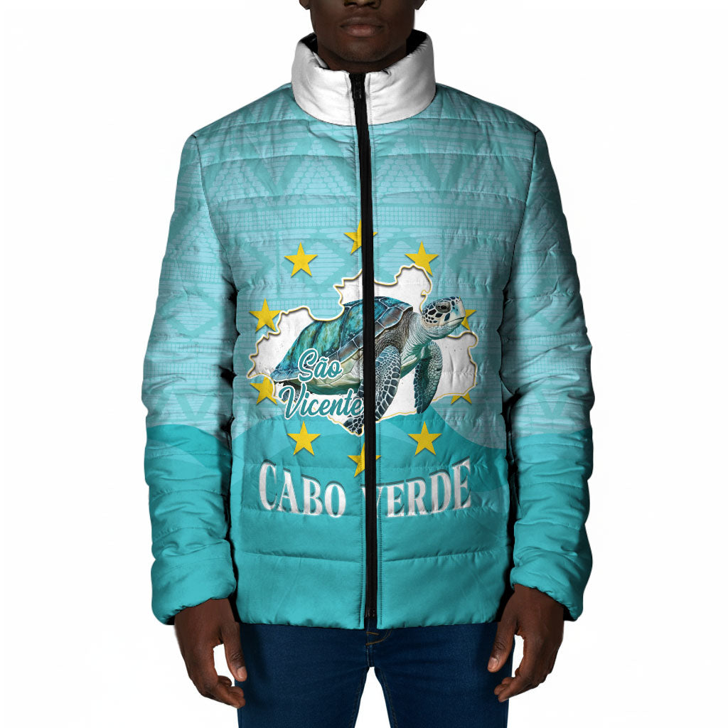 Sao Vincente Cabo Verde Padded Jacket Map With Sea Turtle African Pattern
