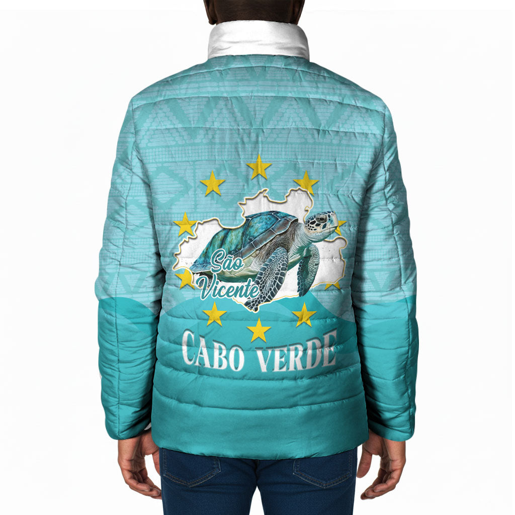 Sao Vincente Cabo Verde Padded Jacket Map With Sea Turtle African Pattern