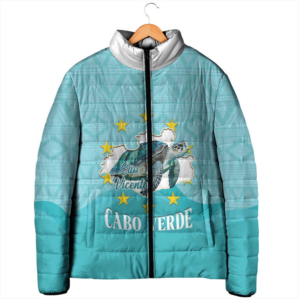Sao Vincente Cabo Verde Padded Jacket Map With Sea Turtle African Pattern