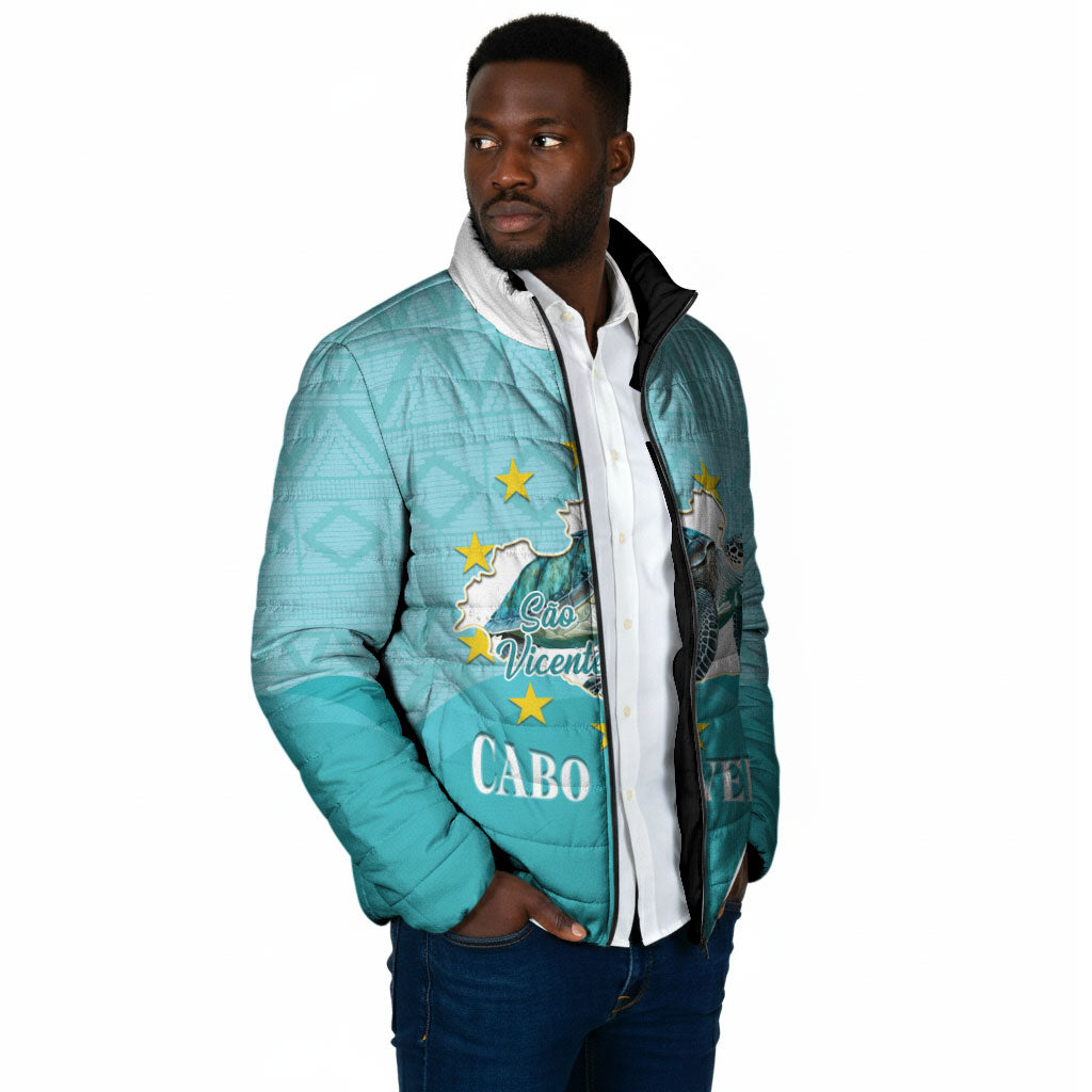 Sao Vincente Cabo Verde Padded Jacket Map With Sea Turtle African Pattern