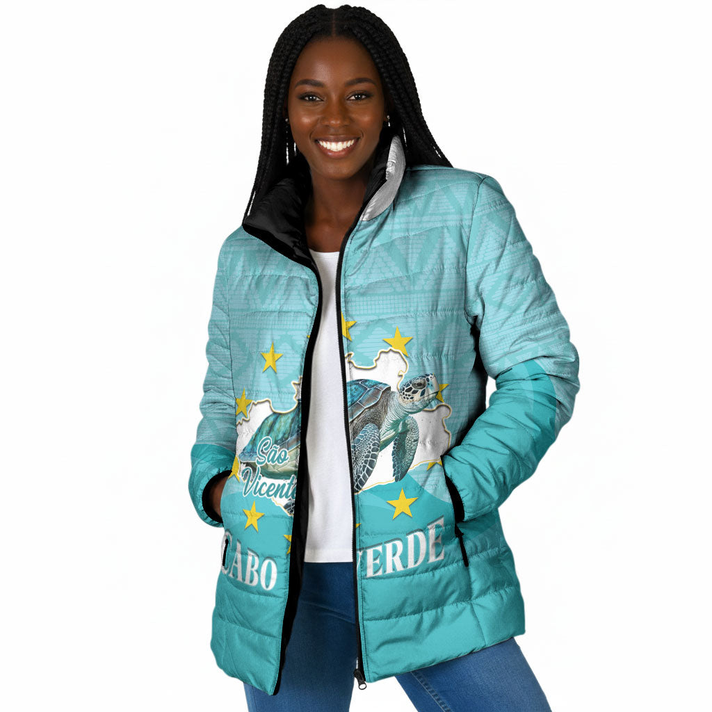 Sao Vincente Cabo Verde Padded Jacket Map With Sea Turtle African Pattern