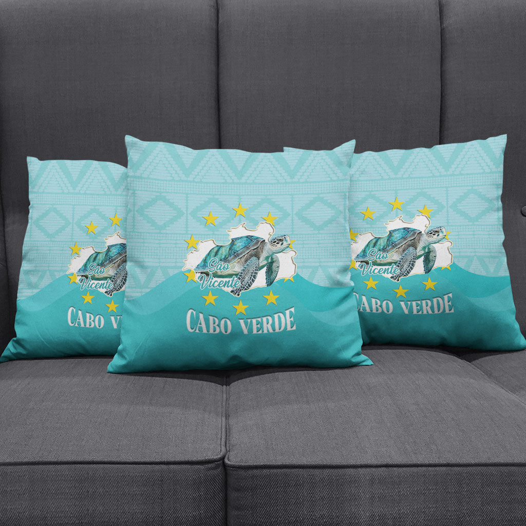 Sao Vincente Cabo Verde Pillow Cover Map With Sea Turtle African Pattern