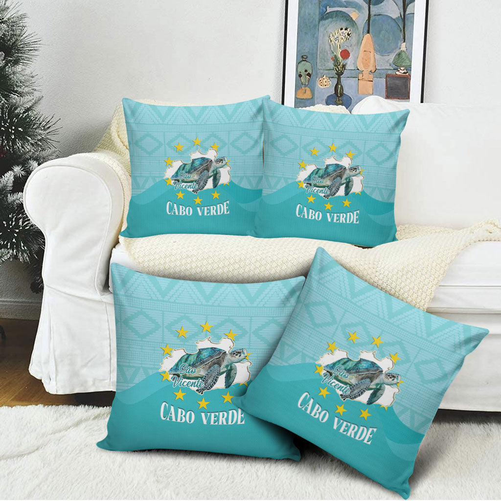 Sao Vincente Cabo Verde Pillow Cover Map With Sea Turtle African Pattern
