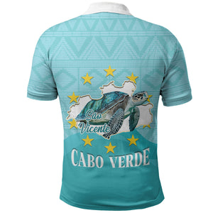 Sao Vincente Cabo Verde Polo Shirt Map With Sea Turtle African Pattern
