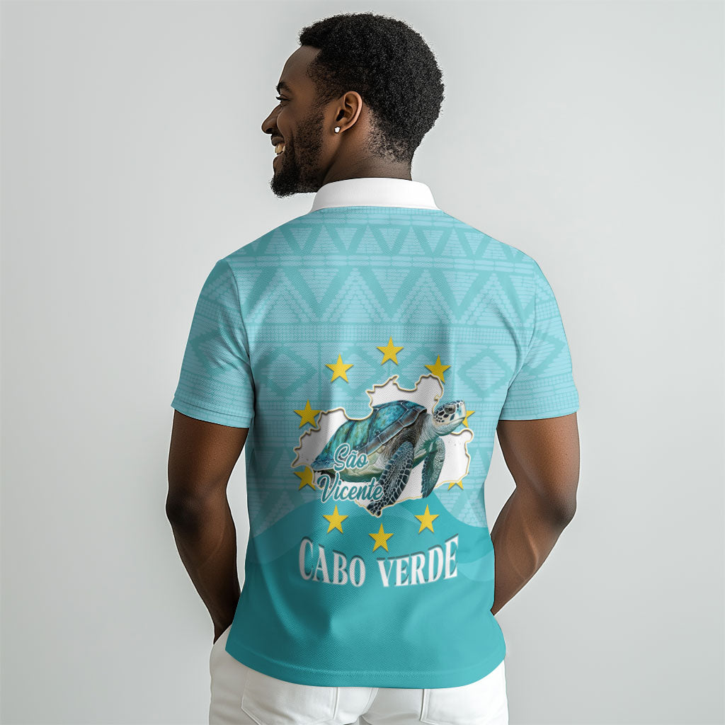 Sao Vincente Cabo Verde Polo Shirt Map With Sea Turtle African Pattern