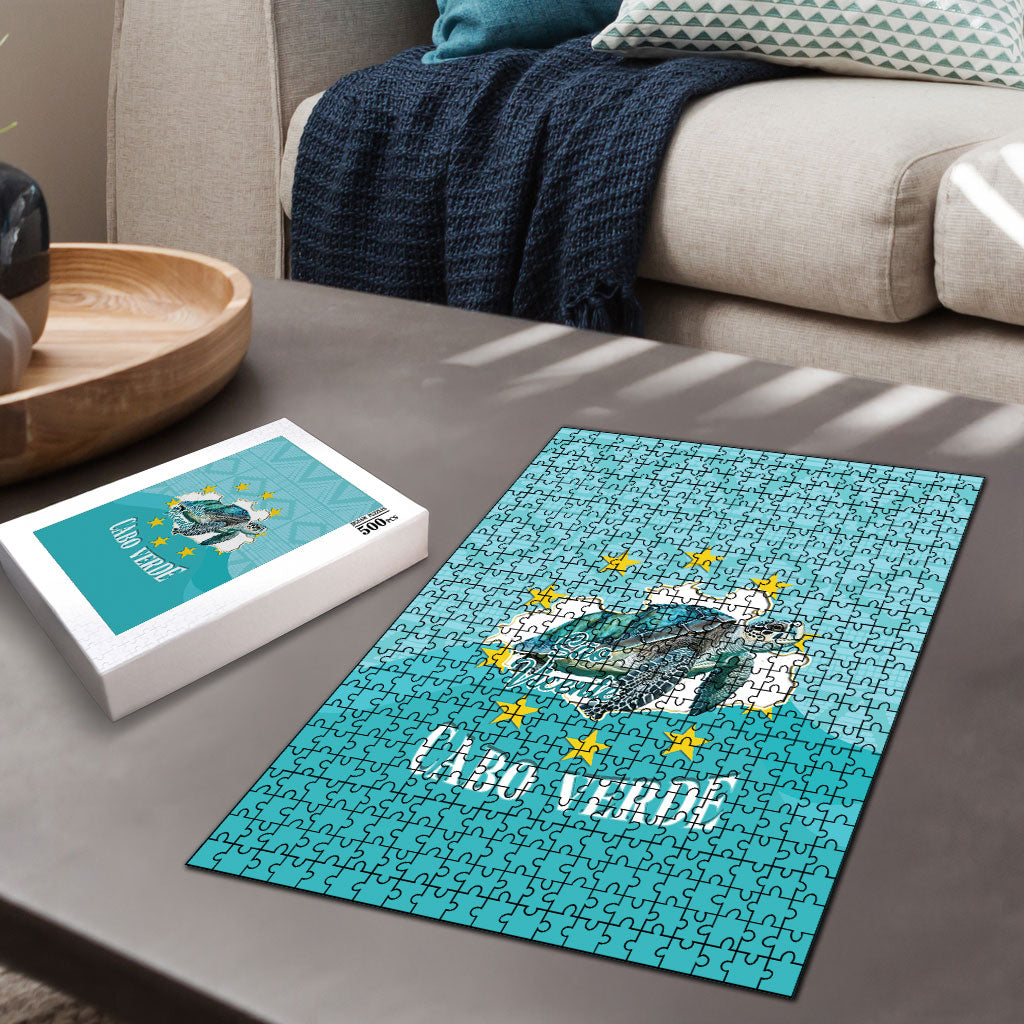 Sao Vincente Cabo Verde Puzzle Map With Sea Turtle African Pattern