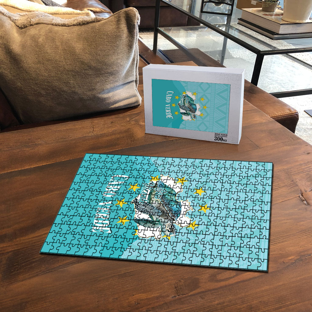Sao Vincente Cabo Verde Puzzle Map With Sea Turtle African Pattern
