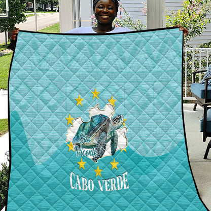 Sao Vincente Cabo Verde Quilt Map With Sea Turtle African Pattern