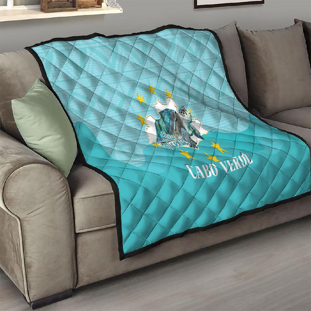 Sao Vincente Cabo Verde Quilt Map With Sea Turtle African Pattern