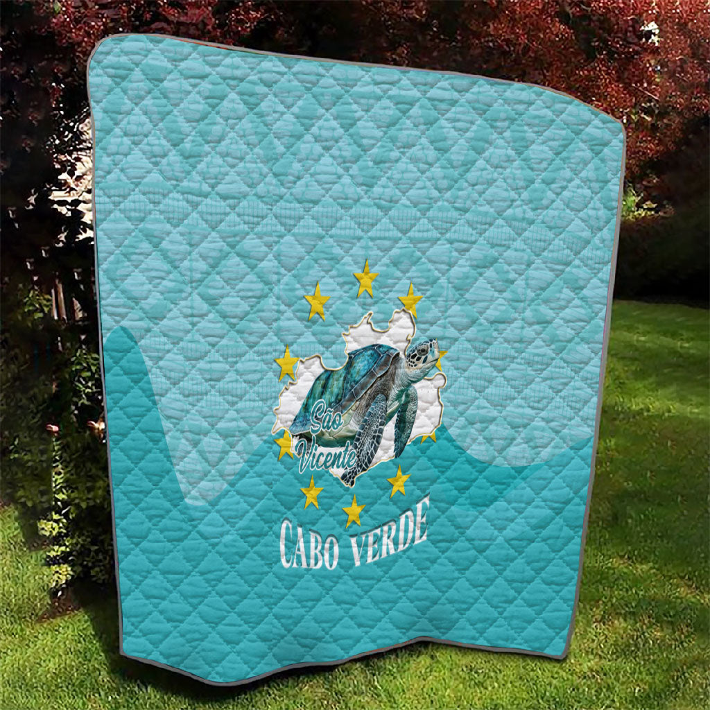 Sao Vincente Cabo Verde Quilt Map With Sea Turtle African Pattern