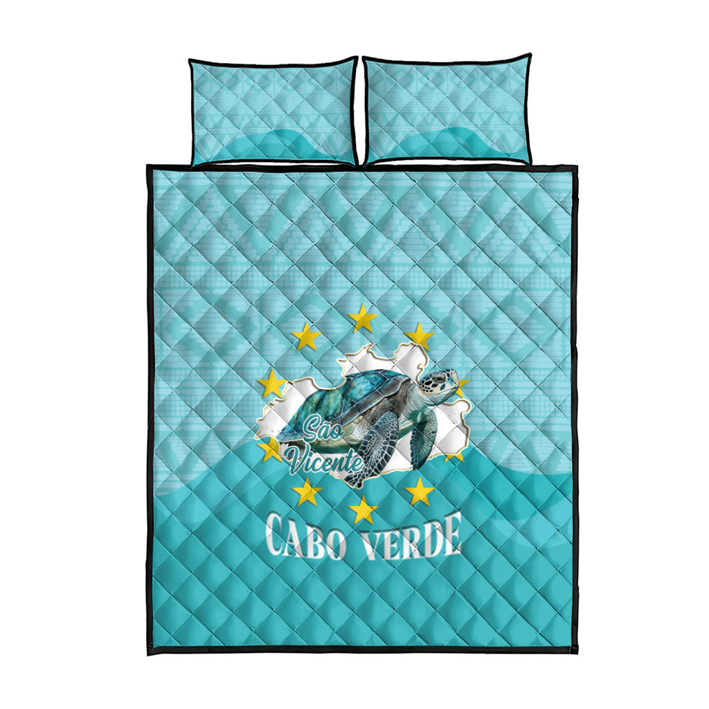 Sao Vincente Cabo Verde Quilt Bed Set Map With Sea Turtle African Pattern