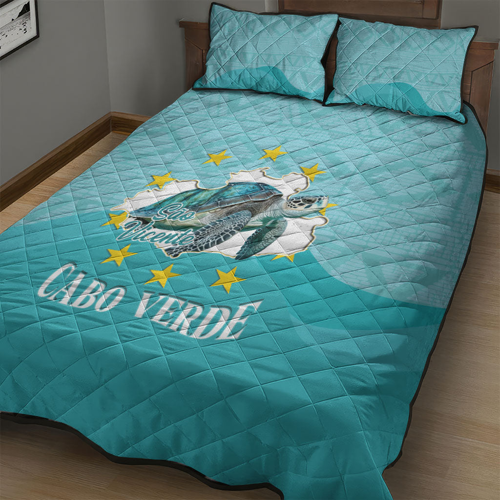 Sao Vincente Cabo Verde Quilt Bed Set Map With Sea Turtle African Pattern