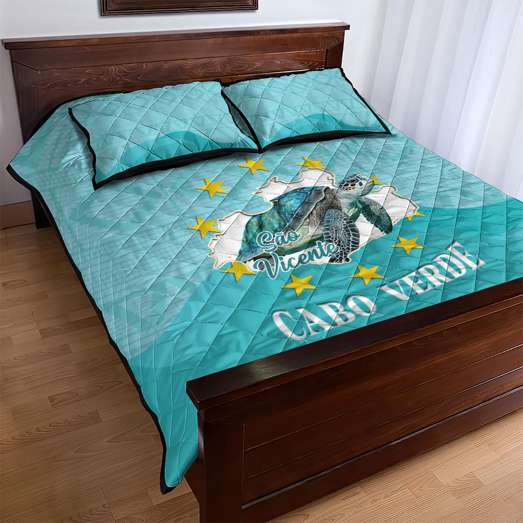 Sao Vincente Cabo Verde Quilt Bed Set Map With Sea Turtle African Pattern