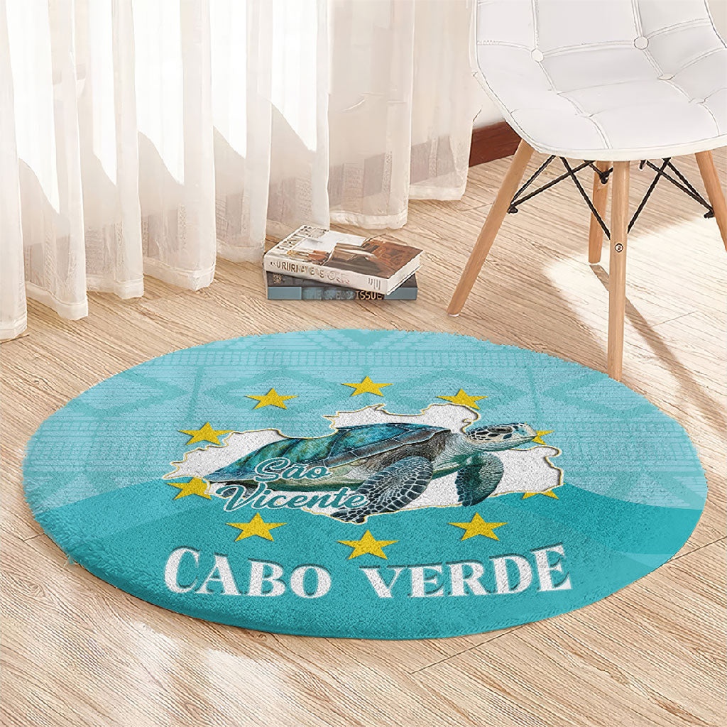 Sao Vincente Cabo Verde Round Carpet Map With Sea Turtle African Pattern