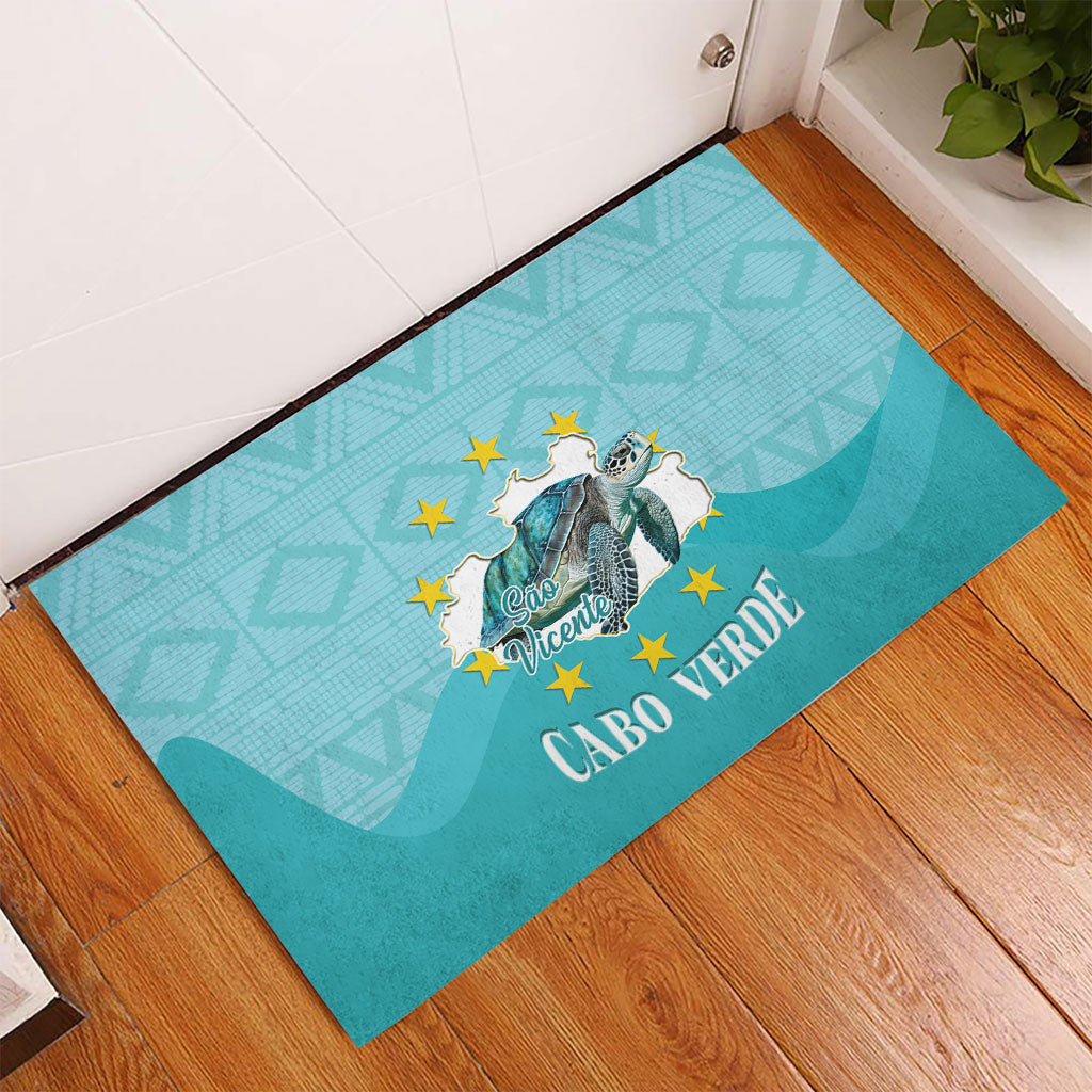Sao Vincente Cabo Verde Rubber Doormat Map With Sea Turtle African Pattern