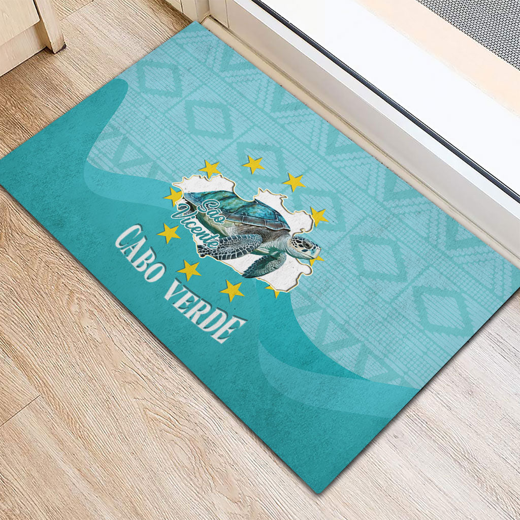 Sao Vincente Cabo Verde Rubber Doormat Map With Sea Turtle African Pattern