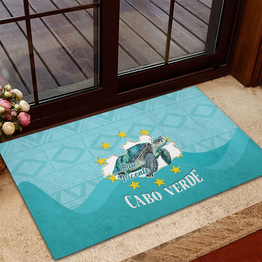Sao Vincente Cabo Verde Rubber Doormat Map With Sea Turtle African Pattern