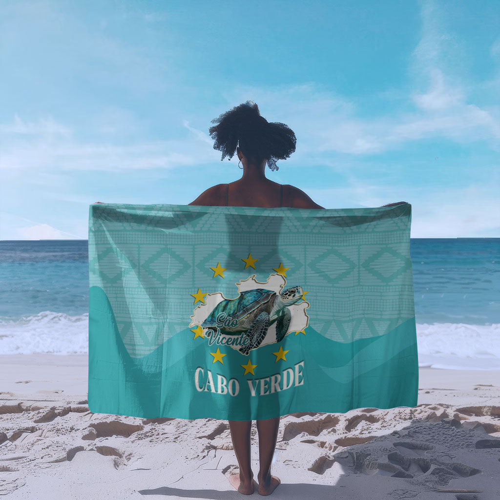 Sao Vincente Cabo Verde Sarong Map With Sea Turtle African Pattern