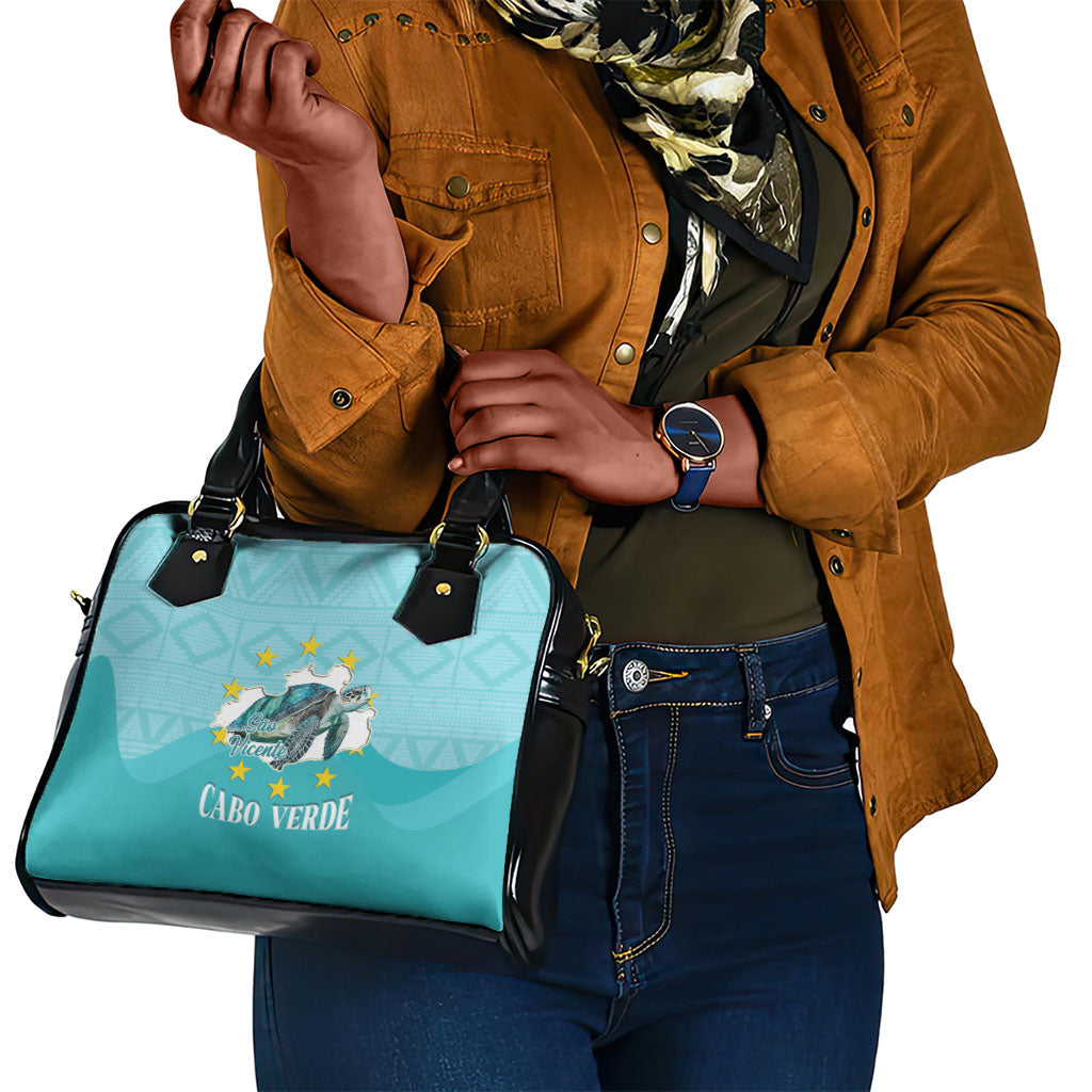 Sao Vincente Cabo Verde Shoulder Handbag Map With Sea Turtle African Pattern