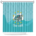 Sao Vincente Cabo Verde Shower Curtain Map With Sea Turtle African Pattern