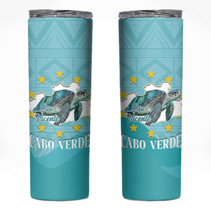 Sao Vincente Cabo Verde Skinny Tumbler Map With Sea Turtle African Pattern