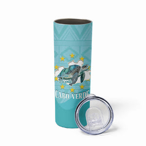 Sao Vincente Cabo Verde Skinny Tumbler Map With Sea Turtle African Pattern