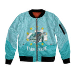 Sao Vincente Cabo Verde Sleeve Zip Bomber Jacket Map With Sea Turtle African Pattern