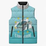 Sao Vincente Cabo Verde Sleeveless Puffer Jacket Map With Sea Turtle African Pattern