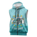 Sao Vincente Cabo Verde Sleeveless Zip Hoodie Map With Sea Turtle African Pattern
