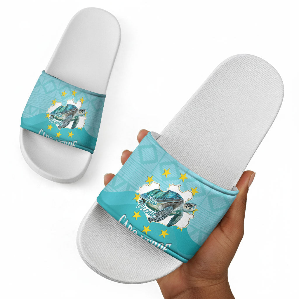 Sao Vincente Cabo Verde Slide Sandals Map With Sea Turtle African Pattern