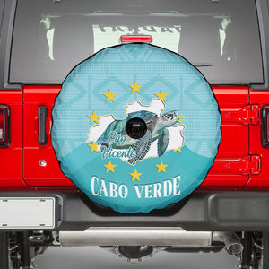 Sao Vincente Cabo Verde Spare Tire Cover Map With Sea Turtle African Pattern