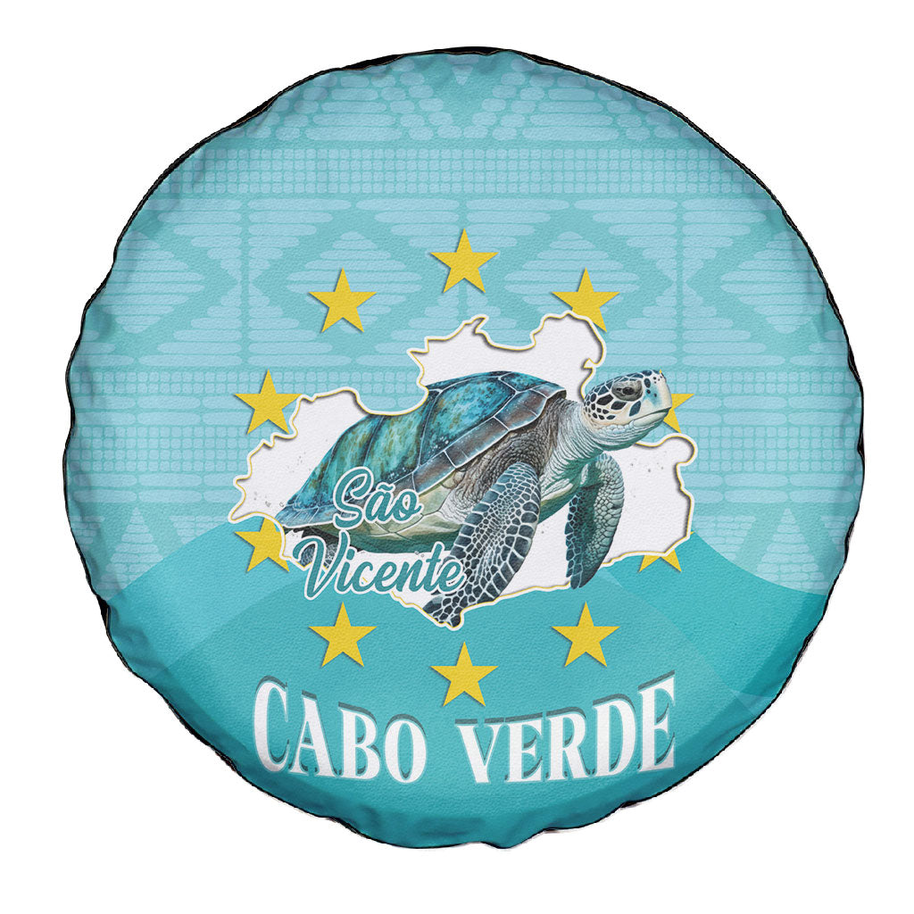 Sao Vincente Cabo Verde Spare Tire Cover Map With Sea Turtle African Pattern