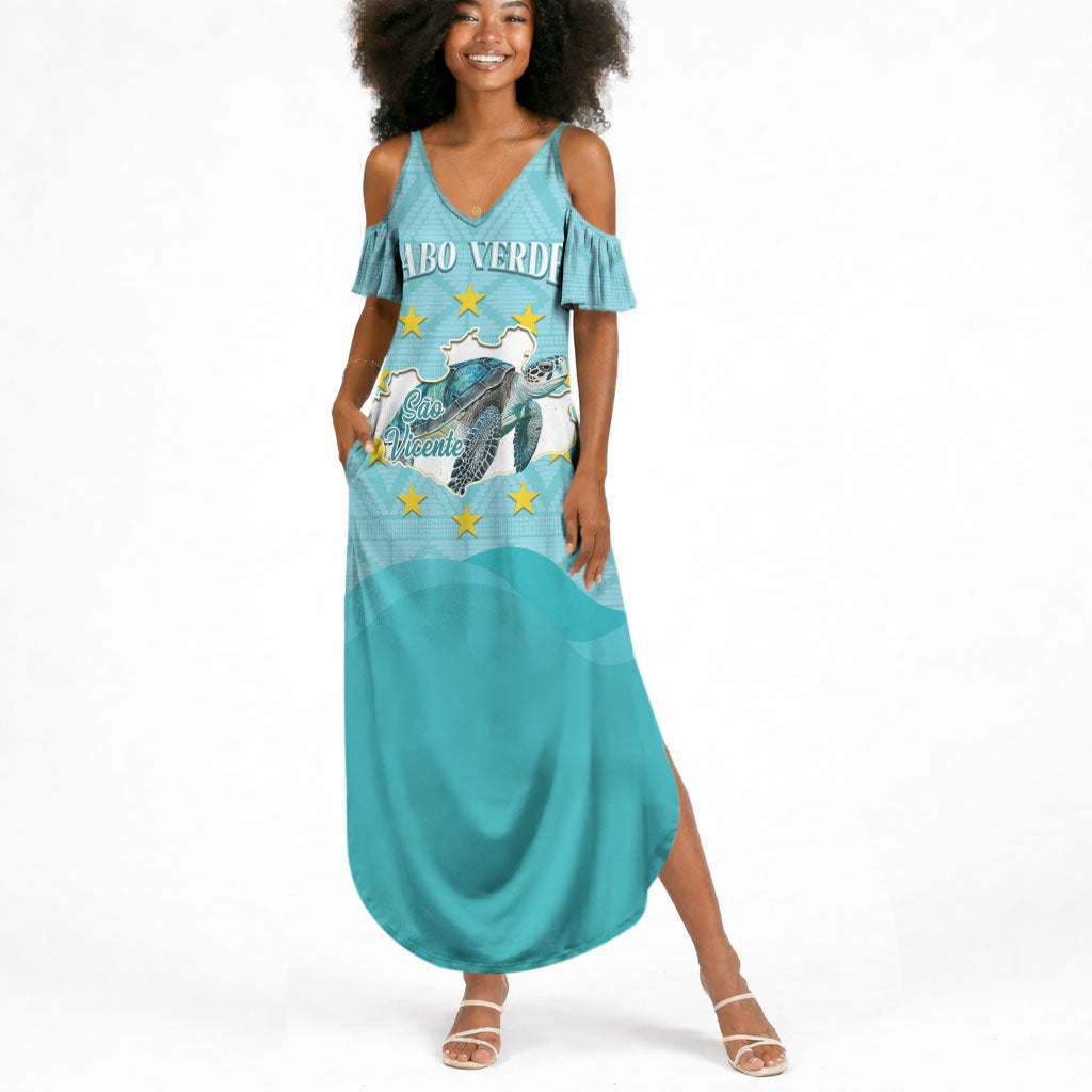 Sao Vincente Cabo Verde Summer Maxi Dress Map With Sea Turtle African Pattern