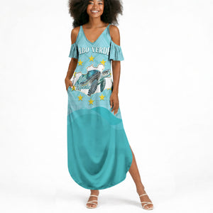 Sao Vincente Cabo Verde Summer Maxi Dress Map With Sea Turtle African Pattern