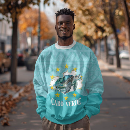 Sao Vincente Cabo Verde Sweatshirt Map With Sea Turtle African Pattern