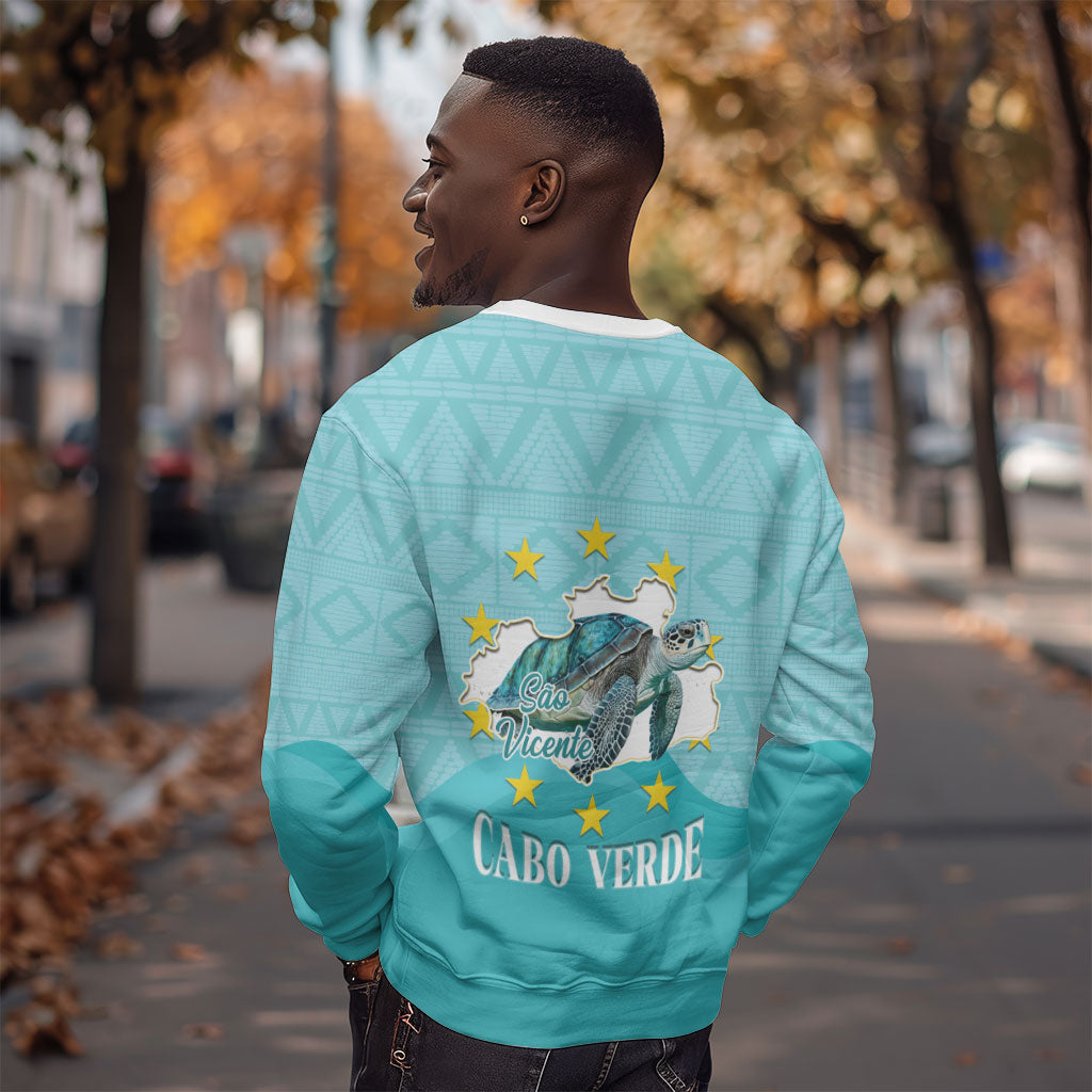 Sao Vincente Cabo Verde Sweatshirt Map With Sea Turtle African Pattern