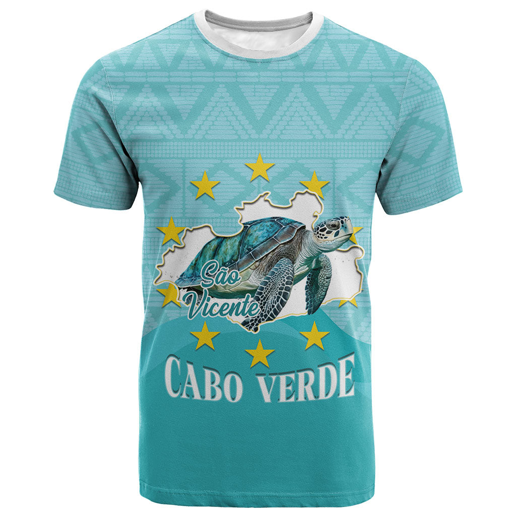 Sao Vincente Cabo Verde T shirt Map With Sea Turtle African Pattern