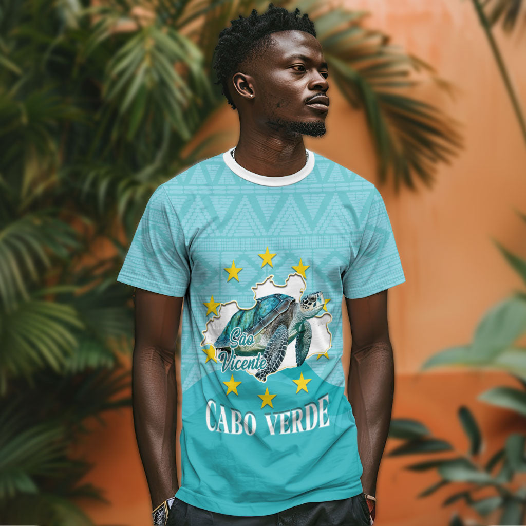 Sao Vincente Cabo Verde T shirt Map With Sea Turtle African Pattern