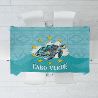 Sao Vincente Cabo Verde Tablecloth Map With Sea Turtle African Pattern